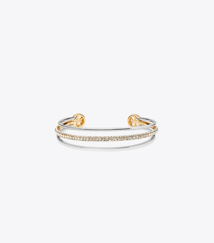 Tory Burch Icon Pavé Cuff - Tory Silver / Tory Gold / Crystal