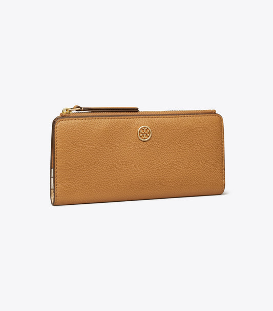 Tory Burch Robinson Pebbled Zip Slim Wallet - Tiramisu