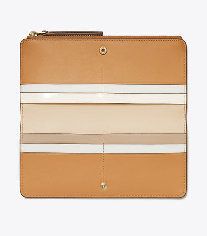 Tory Burch Robinson Pebbled Zip Slim Wallet - Tiramisu