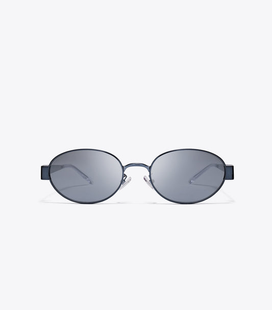 Tory Burch Miller Metal Oval Sunglasses - Navy/Dark Grey Flash