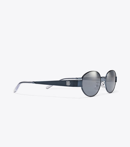 Tory Burch Miller Metal Oval Sunglasses - Navy/Dark Grey Flash