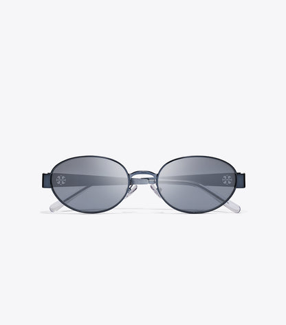 Tory Burch Miller Metal Oval Sunglasses - Navy/Dark Grey Flash