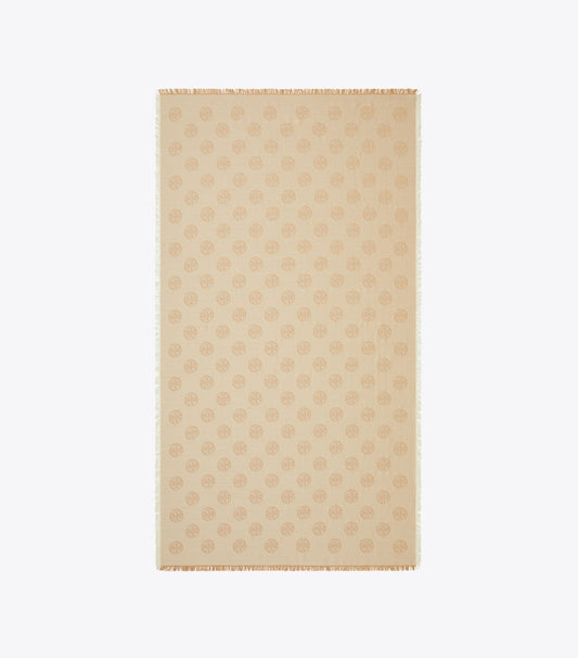 Tory Burch Medallion Logo Oblong Traveler Scarf - Camel