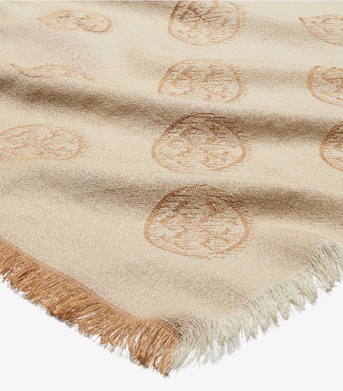 Tory Burch Medallion Logo Oblong Traveler Scarf - Camel