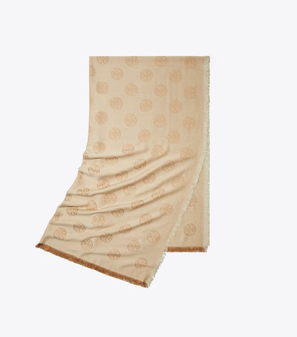 Tory Burch Medallion Logo Oblong Traveler Scarf - Camel