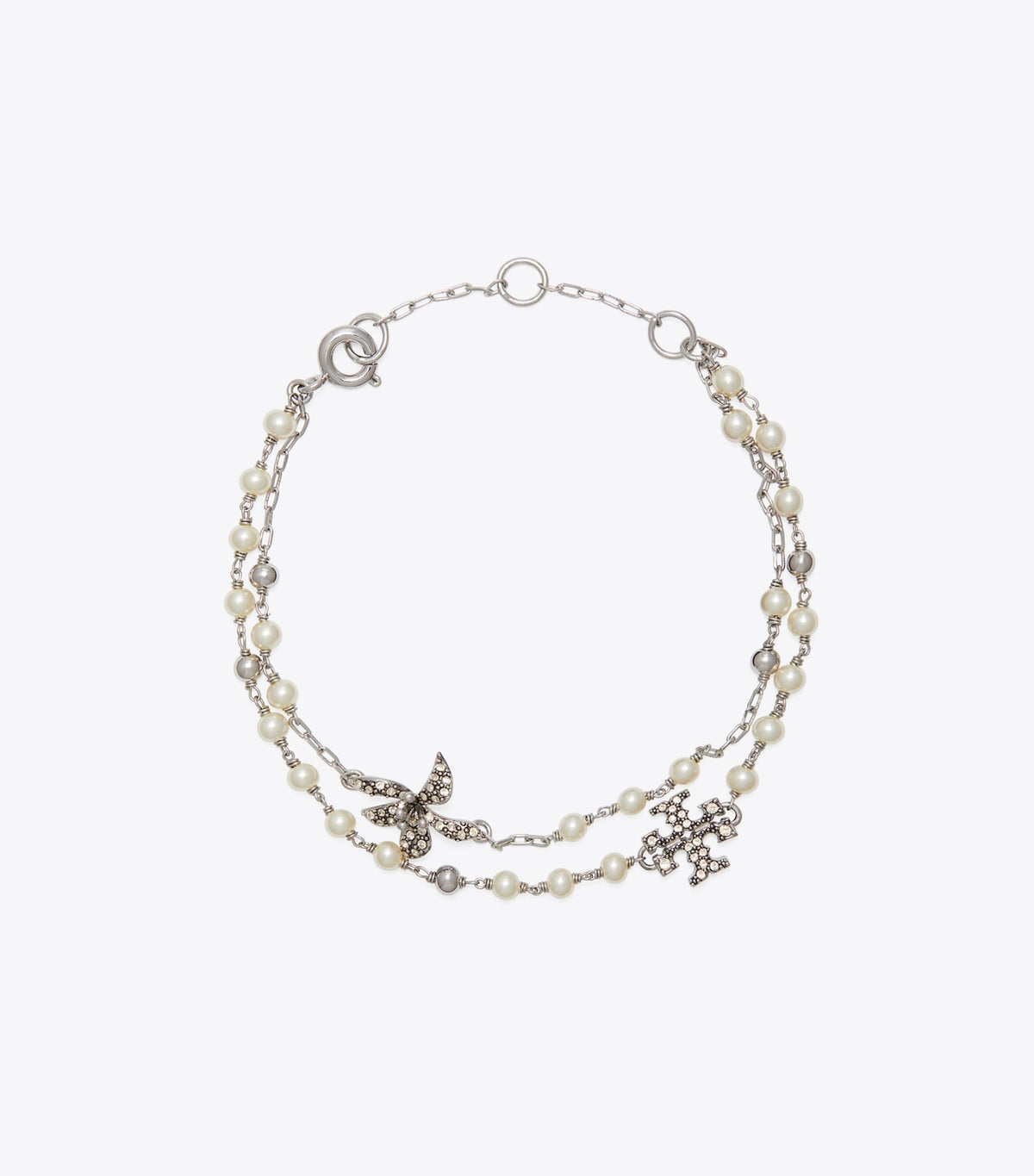 Tory Burch Moondance Multi Strand Pearl Bracelet - Tory Silver / Pearl / Crystal