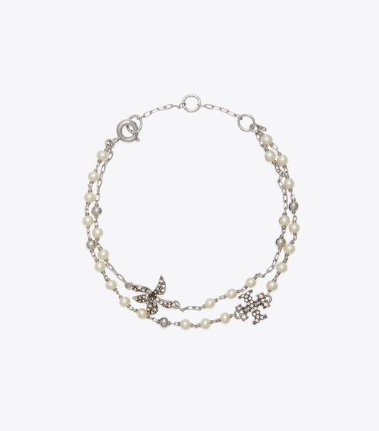 Tory Burch Moondance Multi Strand Pearl Bracelet - Tory Silver / Pearl / Crystal