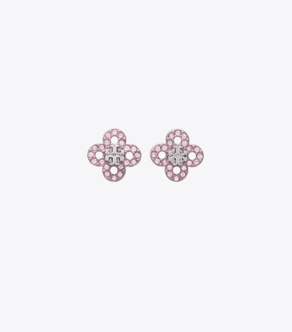 Tory Burch Forget Me Not Clover Stud Earrings - Tory Silver / Pink