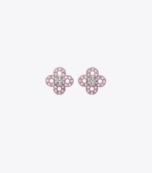 Tory Burch Forget Me Not Clover Stud Earrings - Tory Silver / Pink