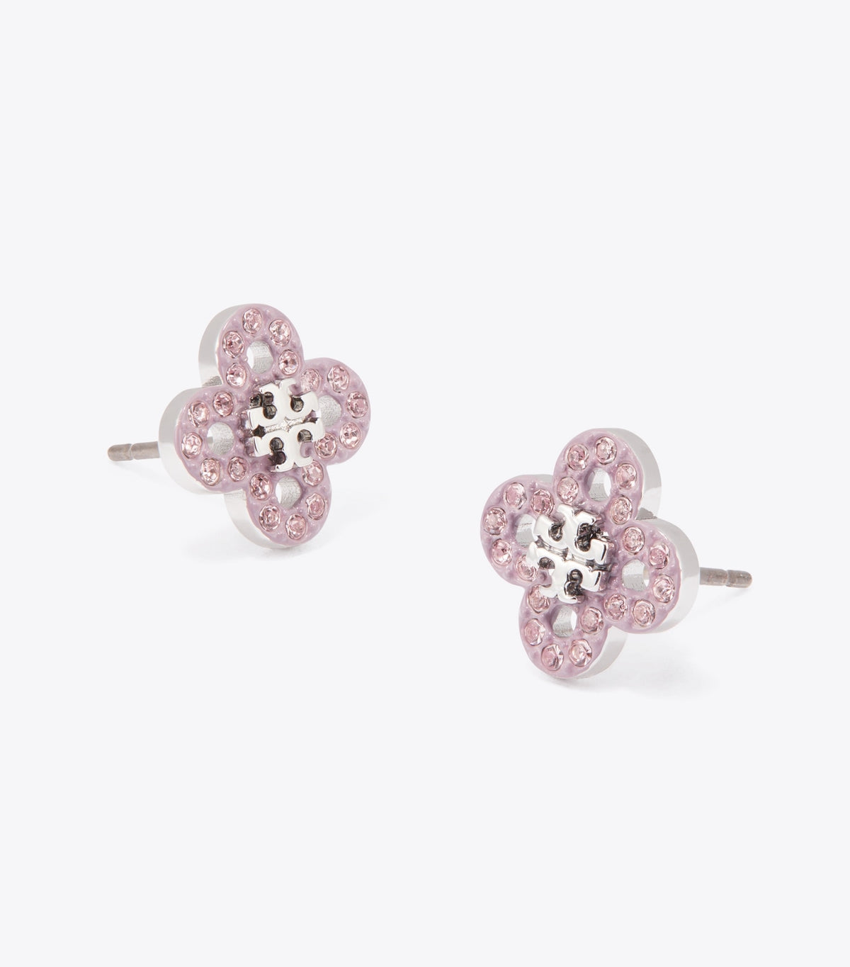 Tory Burch Forget Me Not Clover Stud Earrings - Tory Silver / Pink
