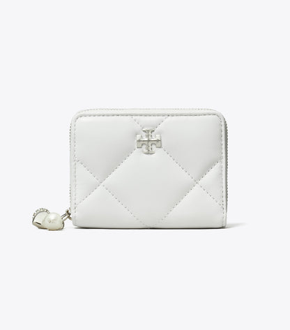 Tory Burch Small Kira Diamond Quilt Distressed Charm Zip-Around Wallet - Blanc