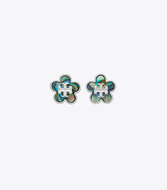 Tory Burch Forget Me Not Stud Earrings - Light Silver / Abalone