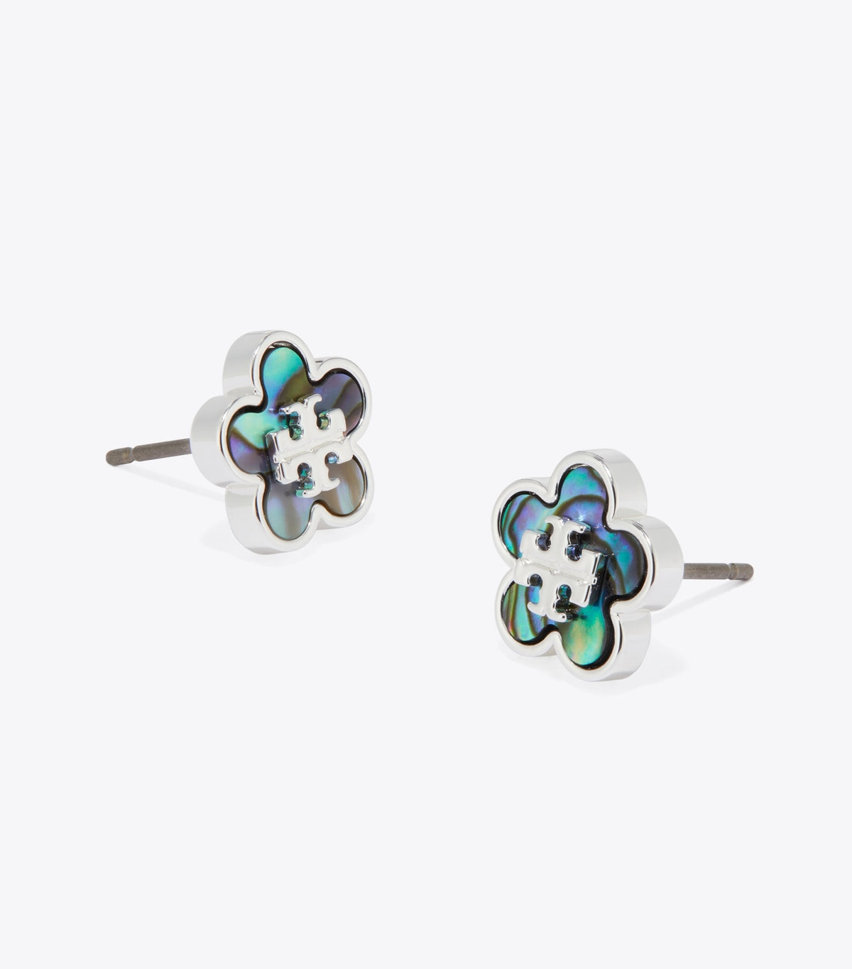 Tory Burch Forget Me Not Stud Earrings - Light Silver / Abalone