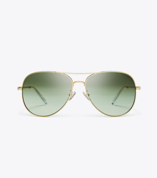 Tory Burch Eleanor Pilot Sunglasses - Gold/Green Gradient