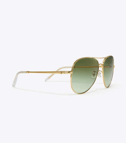 Tory Burch Eleanor Pilot Sunglasses - Gold/Green Gradient