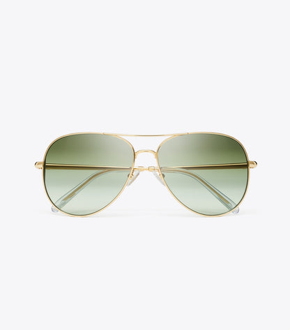 Tory Burch Eleanor Pilot Sunglasses - Gold/Green Gradient