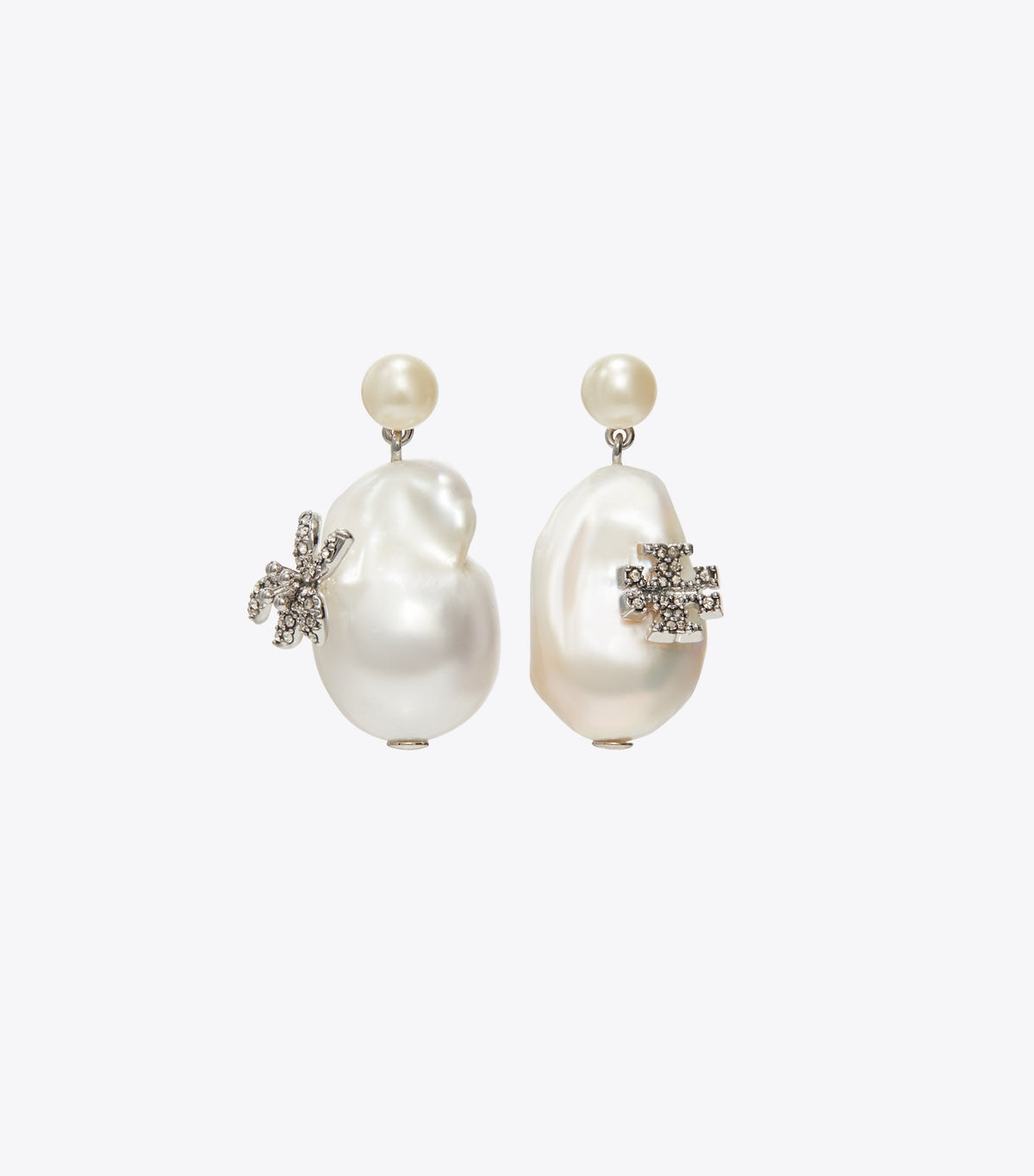 Tory Burch Moondance Pearl and Flower Drop Earrings - Tory Silver / Pearl / Crystal