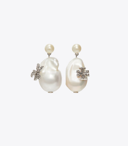 Tory Burch Moondance Pearl and Flower Drop Earrings - Tory Silver / Pearl / Crystal