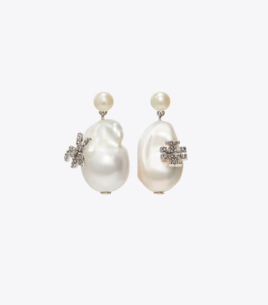 Tory Burch Moondance Pearl and Flower Drop Earrings - Tory Silver / Pearl / Crystal
