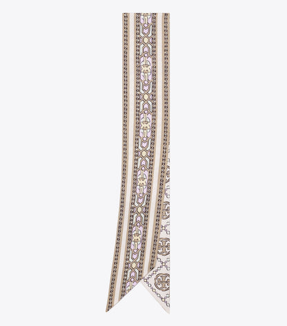 Tory Burch T Monogram Deco Ribbon Tie - Cream Deco T Monogram