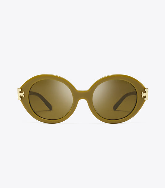 Tory Burch Eleanor Oval Sunglasses - Olive Green/Olive Brown