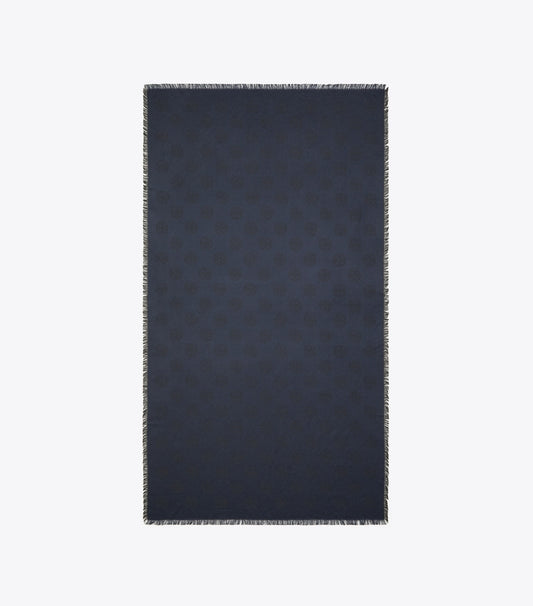 Tory Burch Medallion Logo Oblong Traveler Scarf - Black / Navy