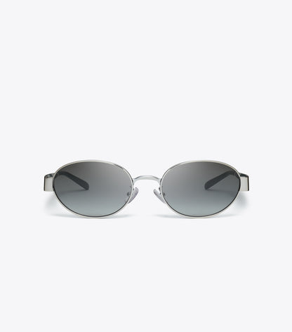 Tory Burch Miller Metal Oval Sunglasses - Silver/Grey Gradient
