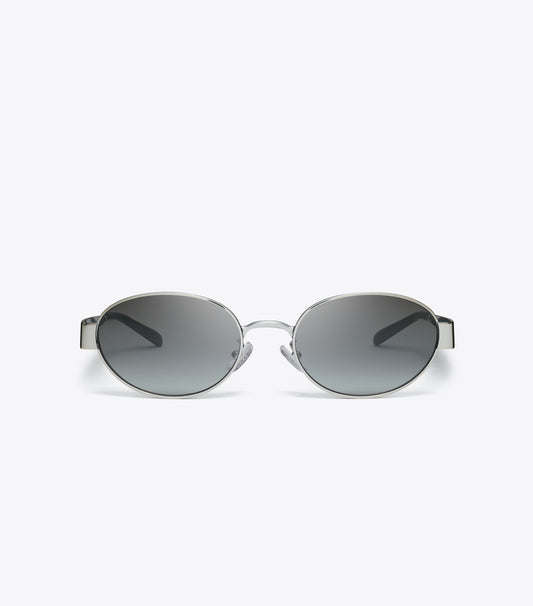 Tory Burch Miller Metal Oval Sunglasses - Silver/Grey Gradient