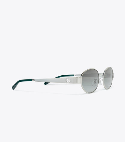 Tory Burch Miller Metal Oval Sunglasses - Silver/Grey Gradient