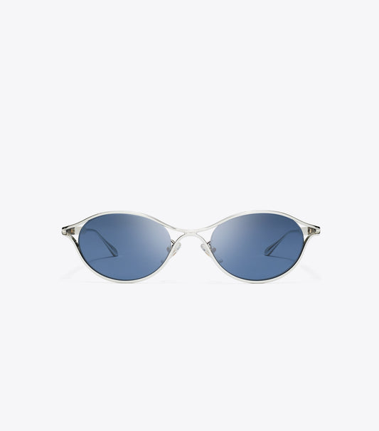 Tory Burch Deco Runway Sunglasses - Silver/Dark Blue
