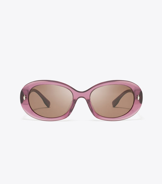Tory Burch Miller Oval Sunglasses - Transparent Berry/Dark Brown
