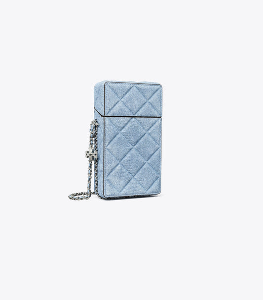 Tory Burch Fleming Denim-Print Suede Phone Crossbody - Denim