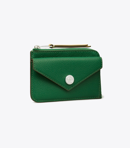 Tory Burch Pebble Envelope Zip Card Case - Dark Kale