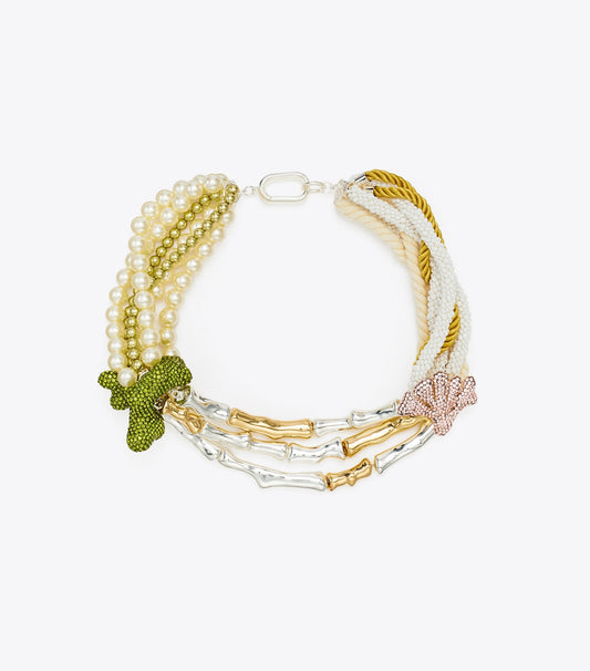 Tory Burch Curiosity Coral Necklace - Light Silver / Light Brass / Multi