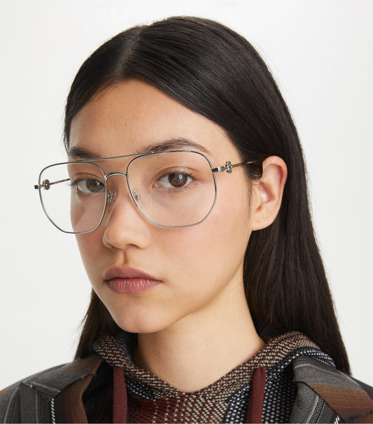 Tory Burch Miller Metal Pilot Eyeglasses - Shiny Light Gold