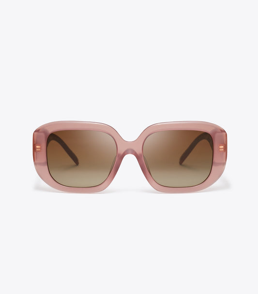 Tory Burch T Monogram Geometric Sunglasses - Milky Wine Pink/Brown Mirror
