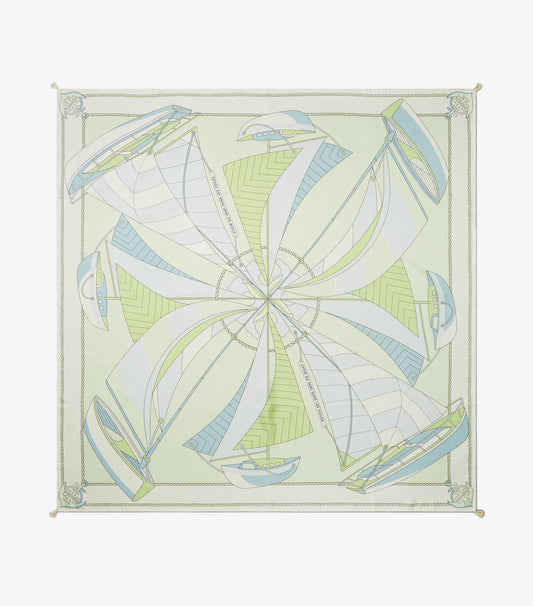 Tory Burch Sailboat Spiral Silk Square Scarf - Mint