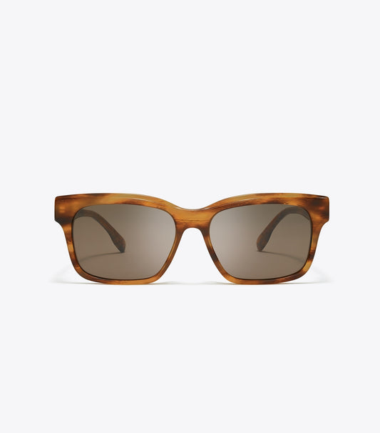 Tory Burch Miller Rectangle Sunglasses - Honeywood/Black Monogram/Dark Brown