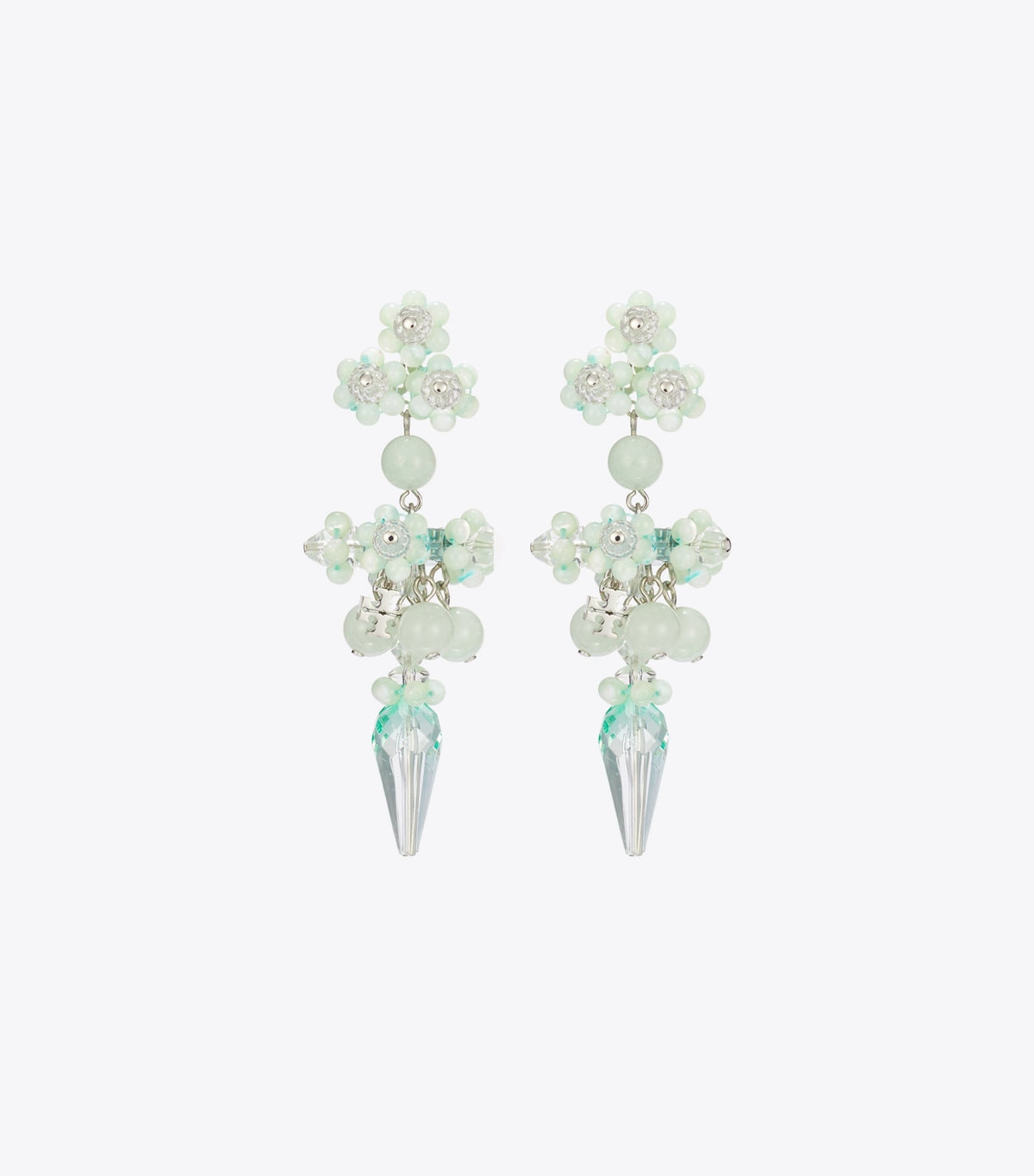 Tory Burch Curiosity Beaded Linear Earrings - Tory Silver / Mint