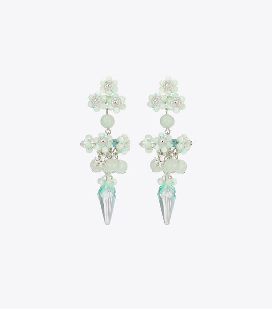 Tory Burch Curiosity Beaded Linear Earrings - Tory Silver / Mint