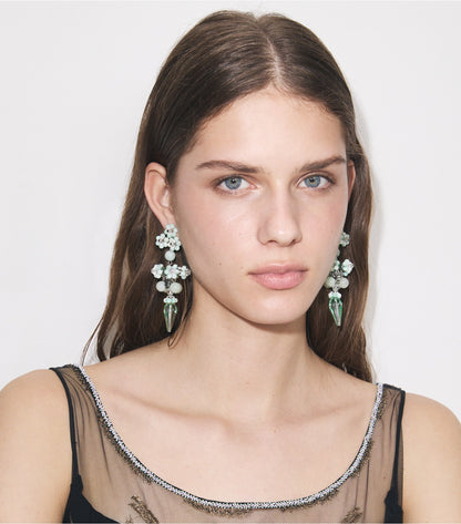 Tory Burch Curiosity Beaded Linear Earrings - Tory Silver / Mint