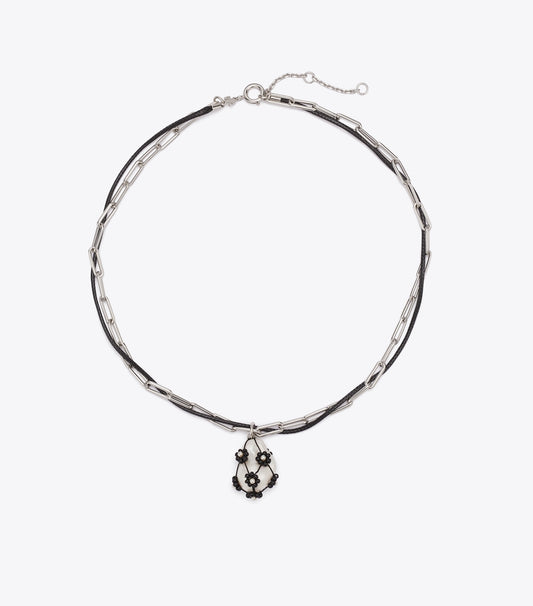 Tory Burch Curiosity Double-Strand Pearl Pendant - Tory Silver / Black
