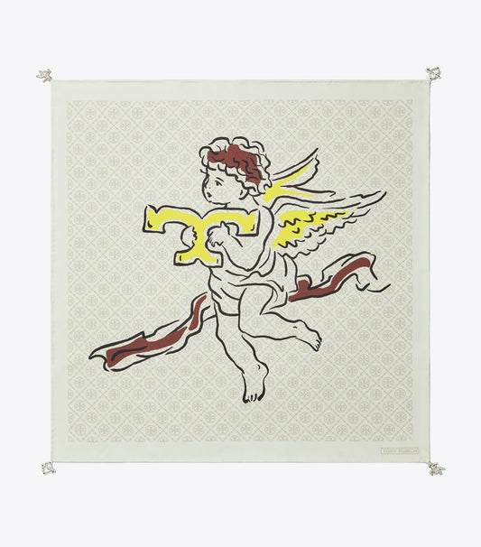 Tory Burch T Monogram Cherub Silk Neckerchief - Beige Cherubs