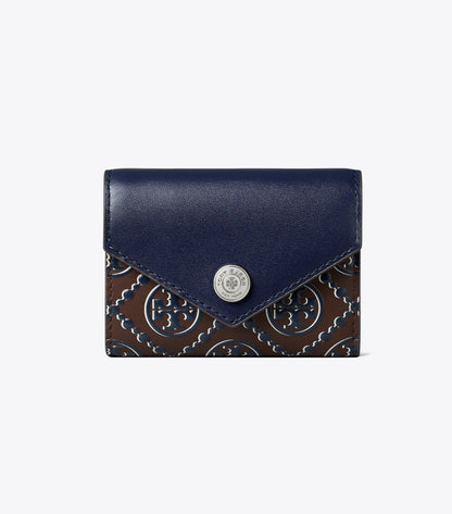 Tory Burch T Monogram Contrast Embossed Small Envelope Wallet - Tory Navy / John Coco
