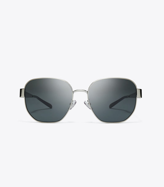Tory Burch Miller Metal Square Sunglasses - Silver/Dark Grey