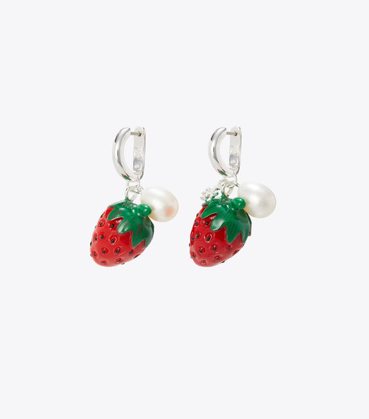 Tory Burch Curiosity Strawberry Earrings - Light Silver / Red / Pearl