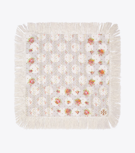 Tory Burch Polka Dot Floral Patchwork Fringe Neckerchief - Dot Floral Ivory