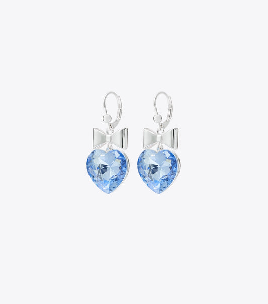 Tory Burch Curiosity Heart and Bow Earrings - Light Silver / Blue