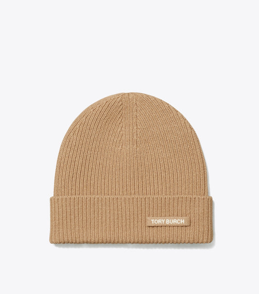 Tory Burch Ribbed Knit Beanie - Light Brown