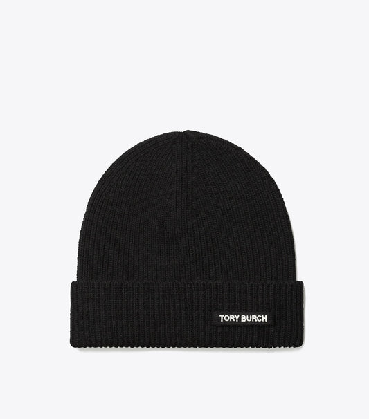 Tory Burch Ribbed Knit Beanie - Black